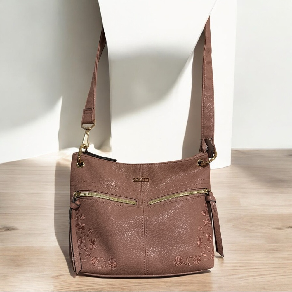 Rosetti Adobe Rose‎ Small Crossbody Bag Faux Leather Embroidery Minor Flaw